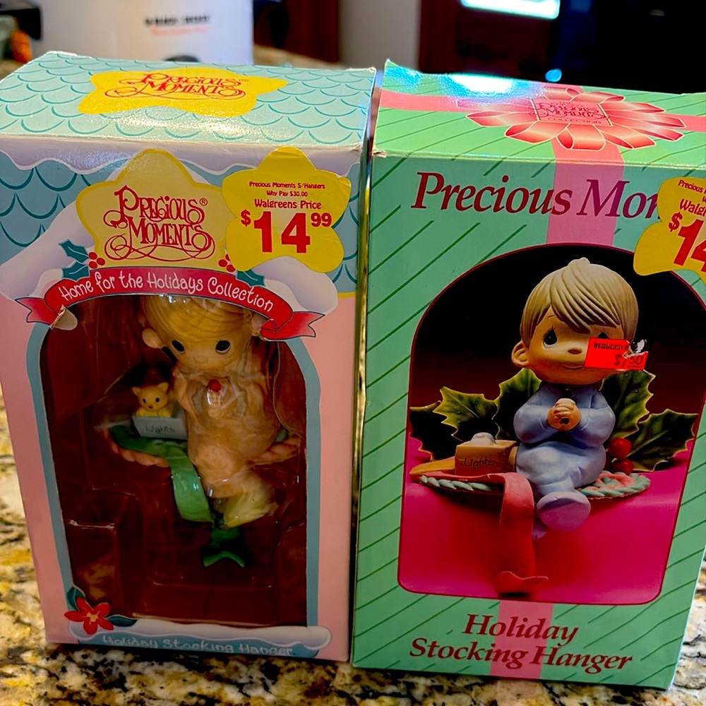 Precious Moments by Enesco Set of Holiday Stocking Hangers boy and girl Unused